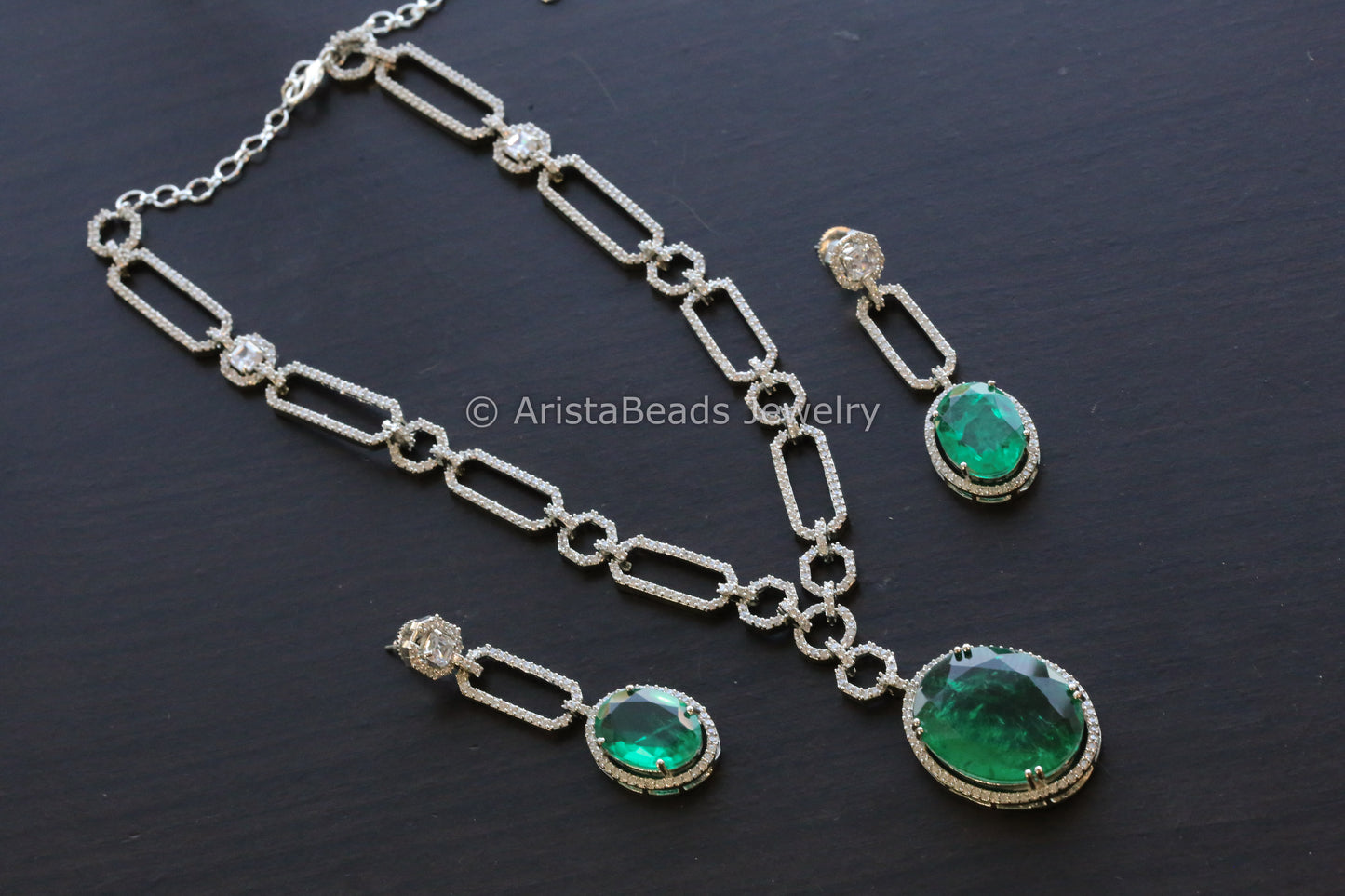 Emerald Doublet & CZ Necklace Set