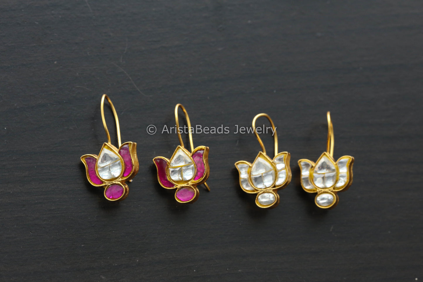 Dainty Jadau Lotus Earrings