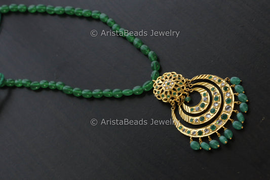 Handmade CZ Jadau Pendant Necklace- Green