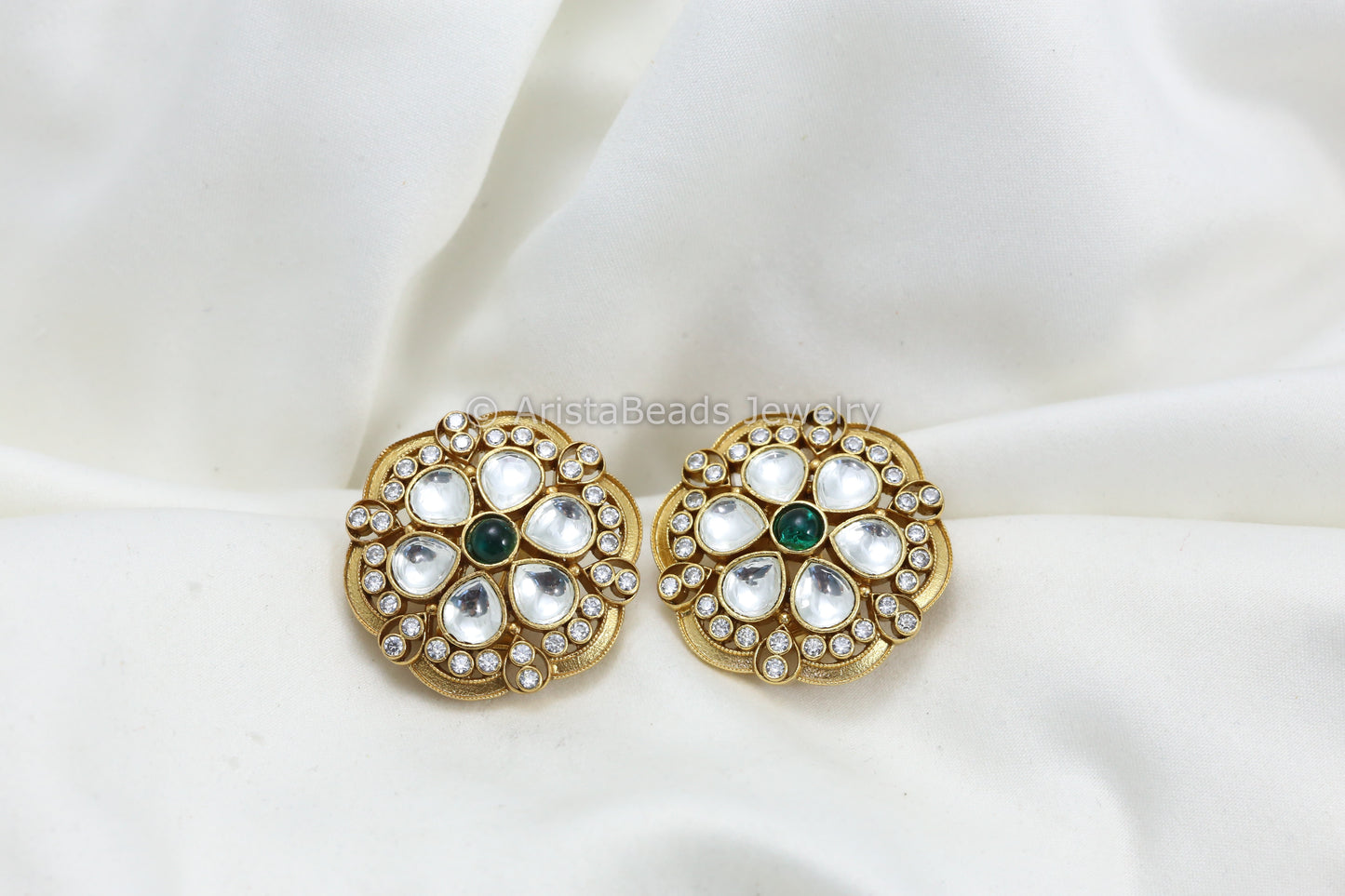 Large Uncut Kundan CZ Studs - Green
