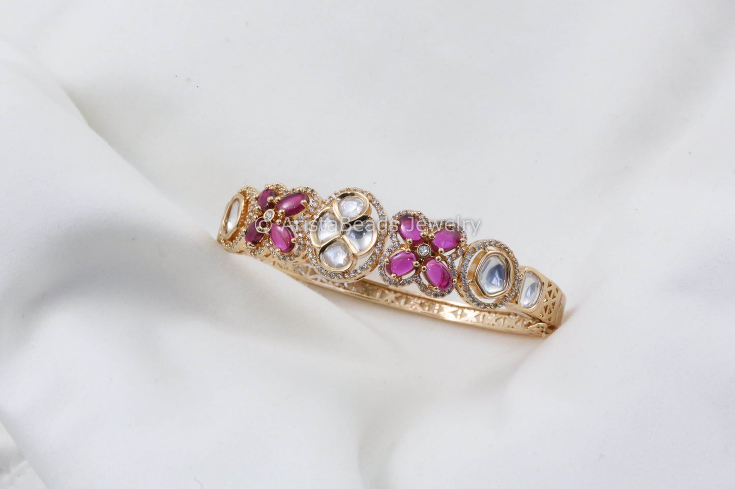 Clear & Ruby Uncut Polki and CZ Bracelet (Openable)