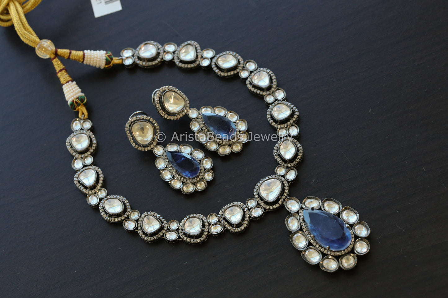 Blue Doublet & Uncut Polki Necklace - Victorian