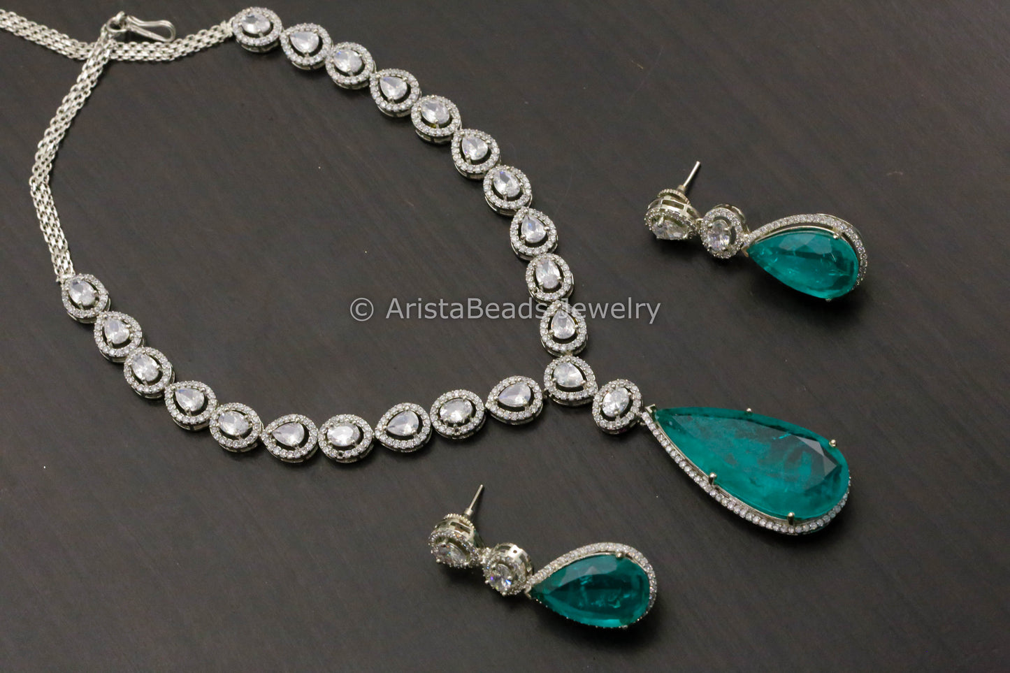 Aqua Doublet & CZ Necklace Set
