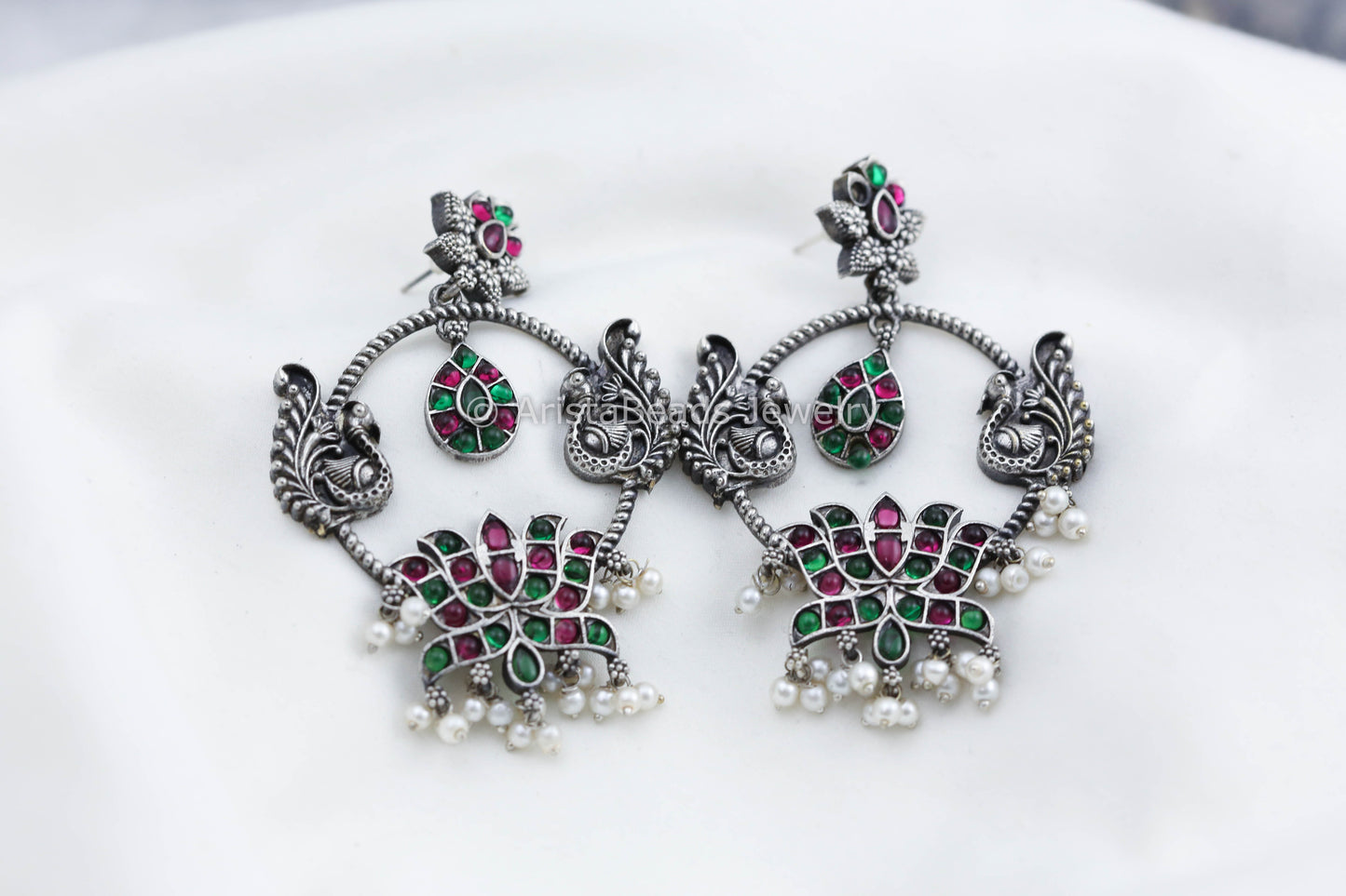 Silver Look Alike Chandbaali - Multi