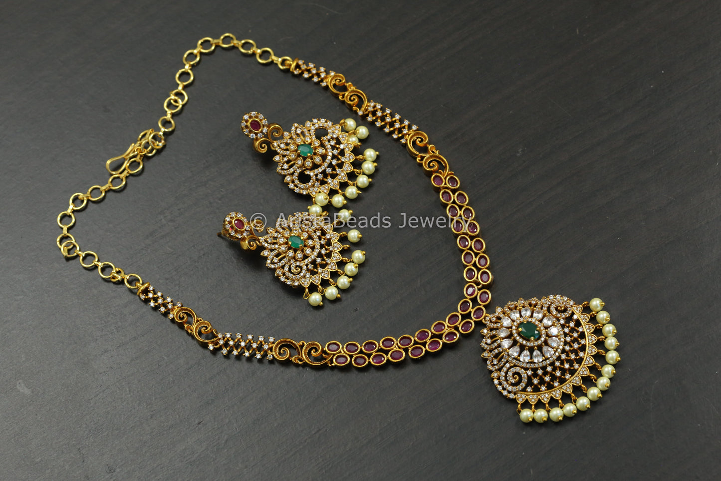 Gram Gold CZ Polki Necklace Set