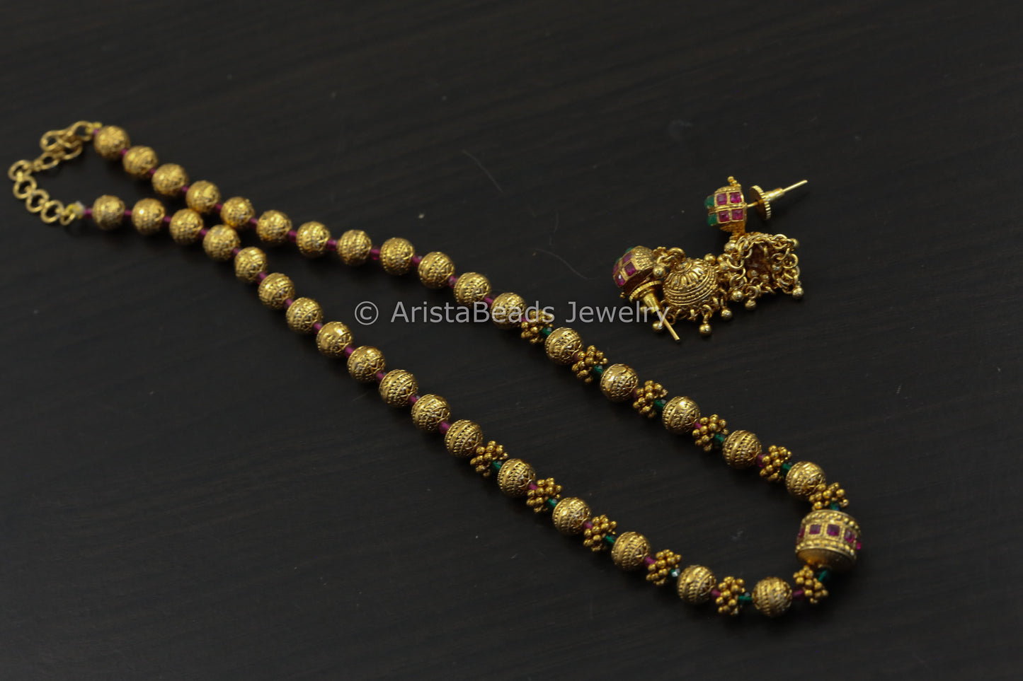 Antique Gold Multicolor Beaded Necklace Set