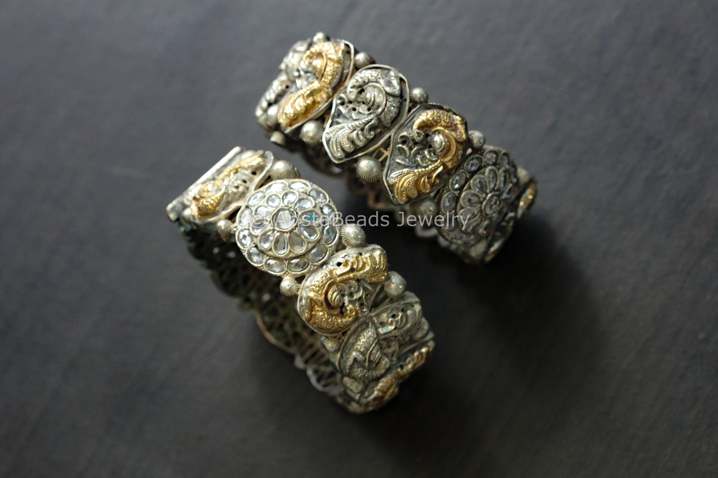 Silver Replica Nakshi Bangle (Openable) - Clear