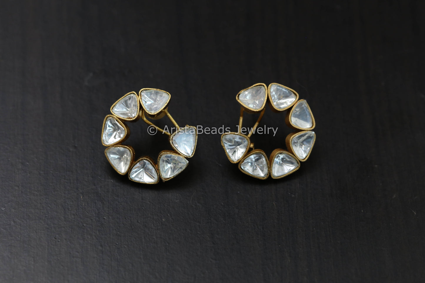 Moissanite Look Half Moon Polki Studs