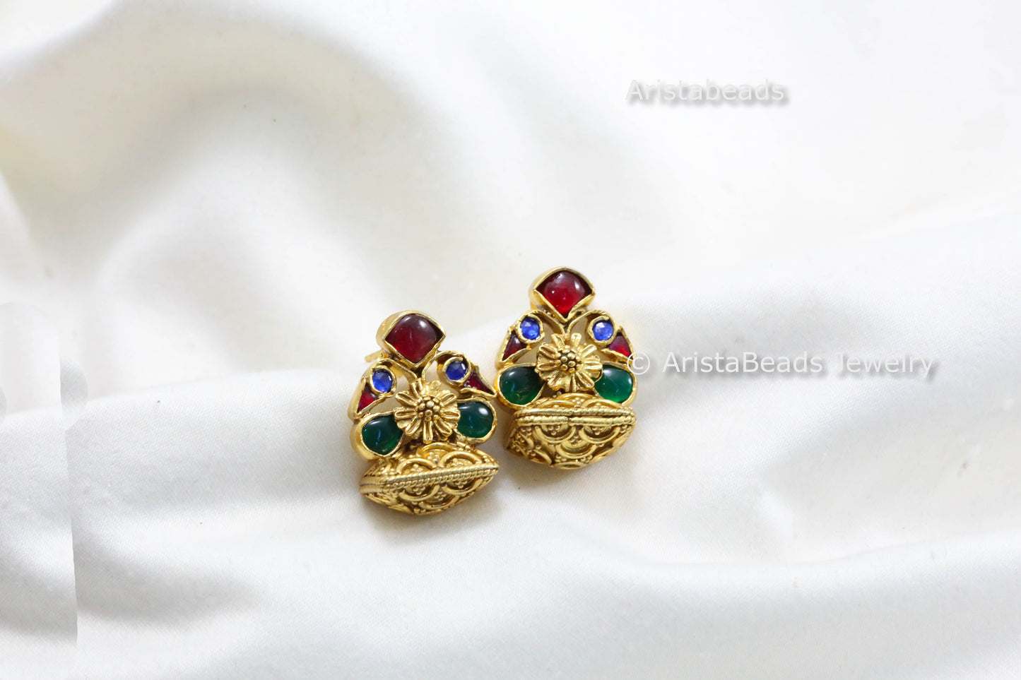 925 Sterling Silver Gold Plated Kundan Earrings