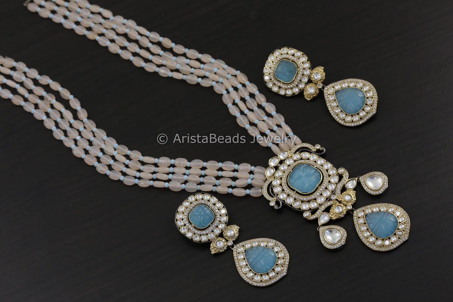 Contemporary Victorian Uncut Kundan Necklace Set - Pastel