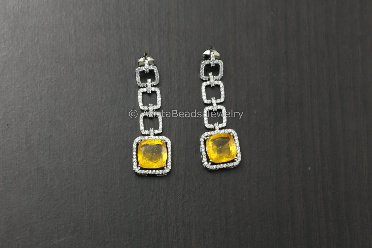 Yellow Doublet & CZ Earrings