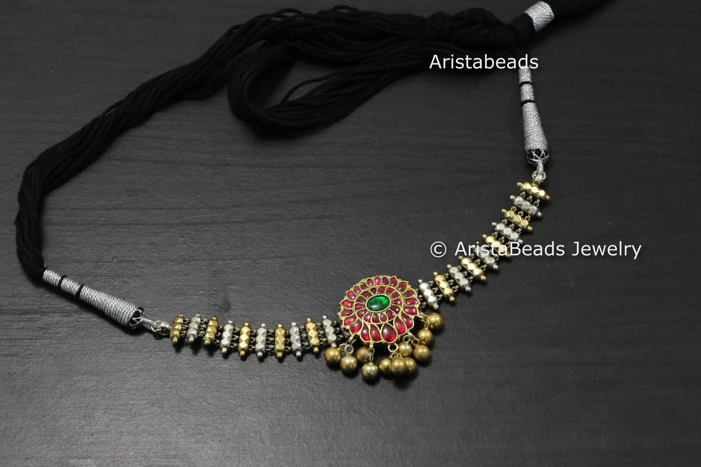 925 Sterling Silver Jadau Kundan Necklace - Ruby