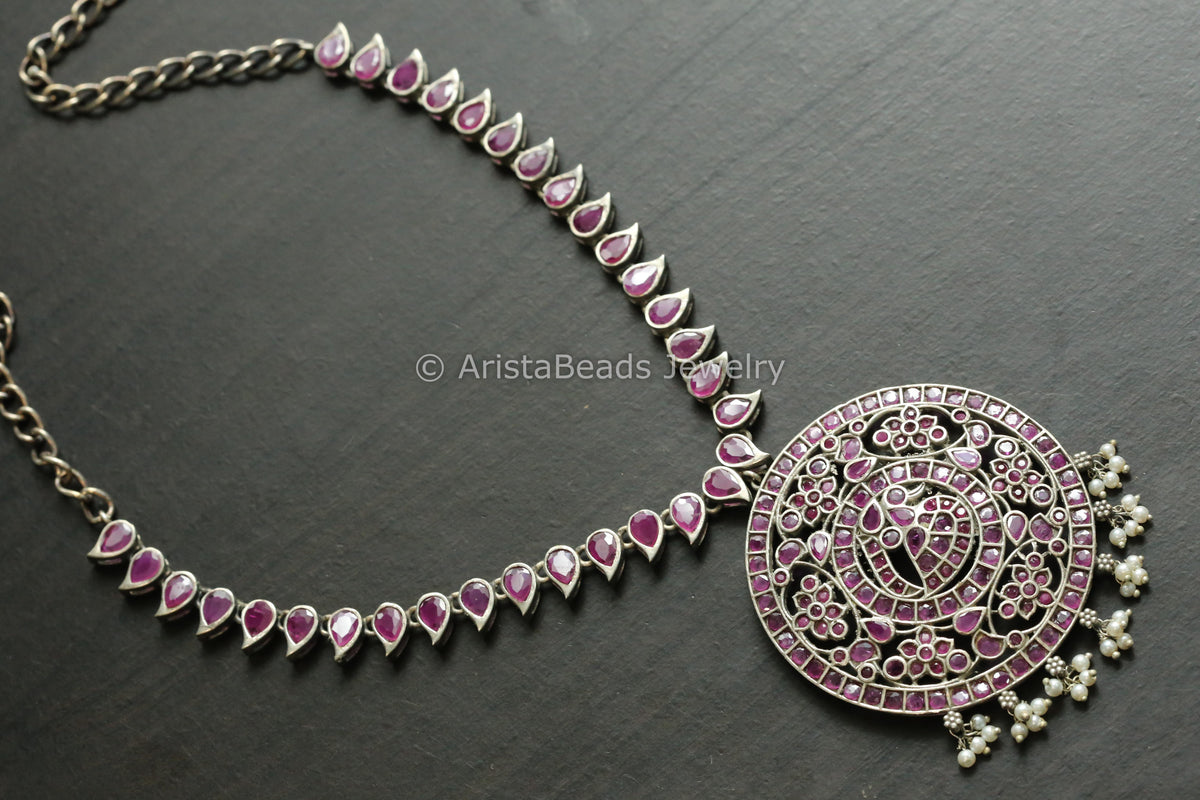 Oxidized Ruby CZ Jadau Look Necklace