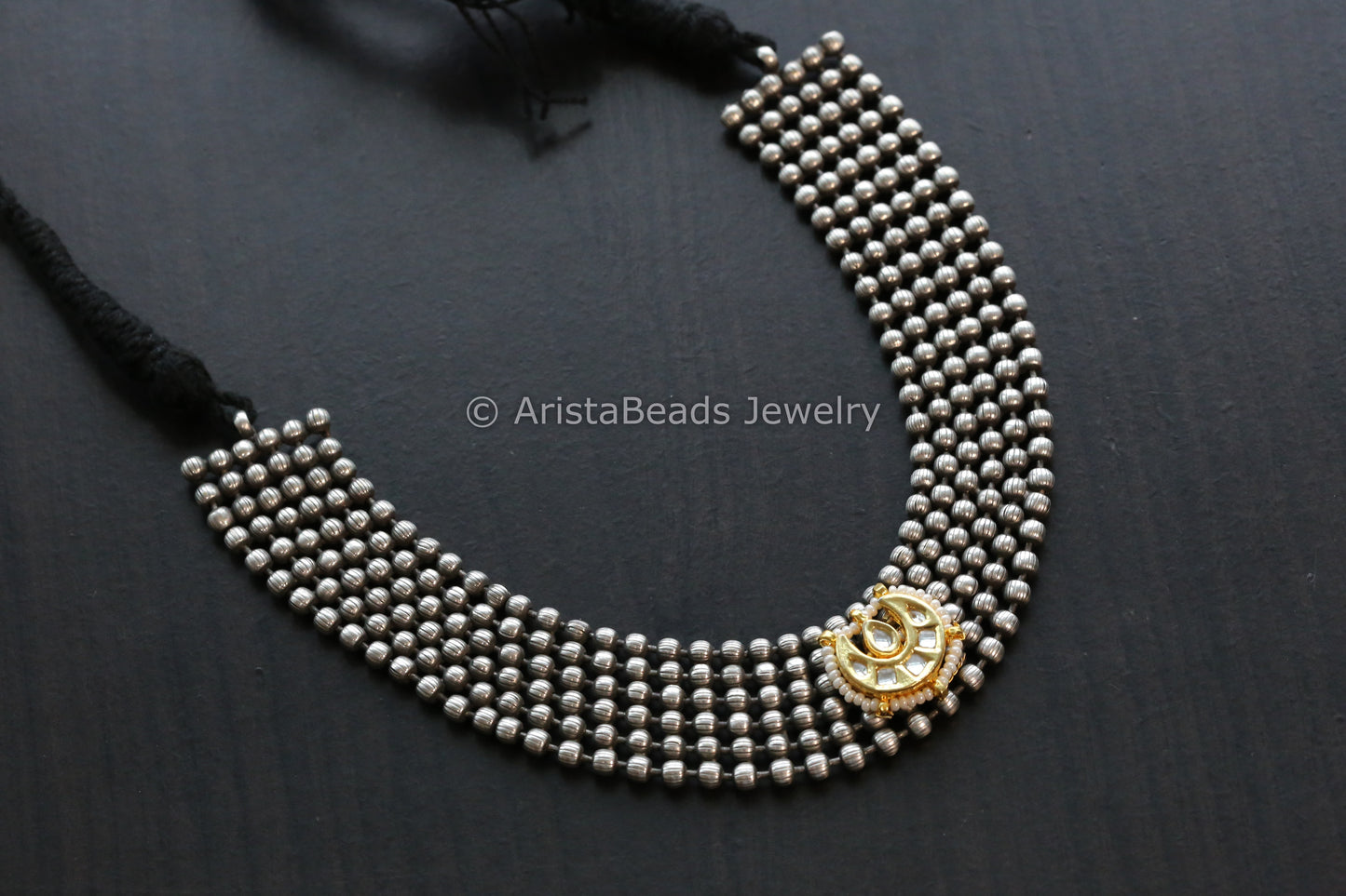 Oxidized Necklace Clear Kundan Motif
