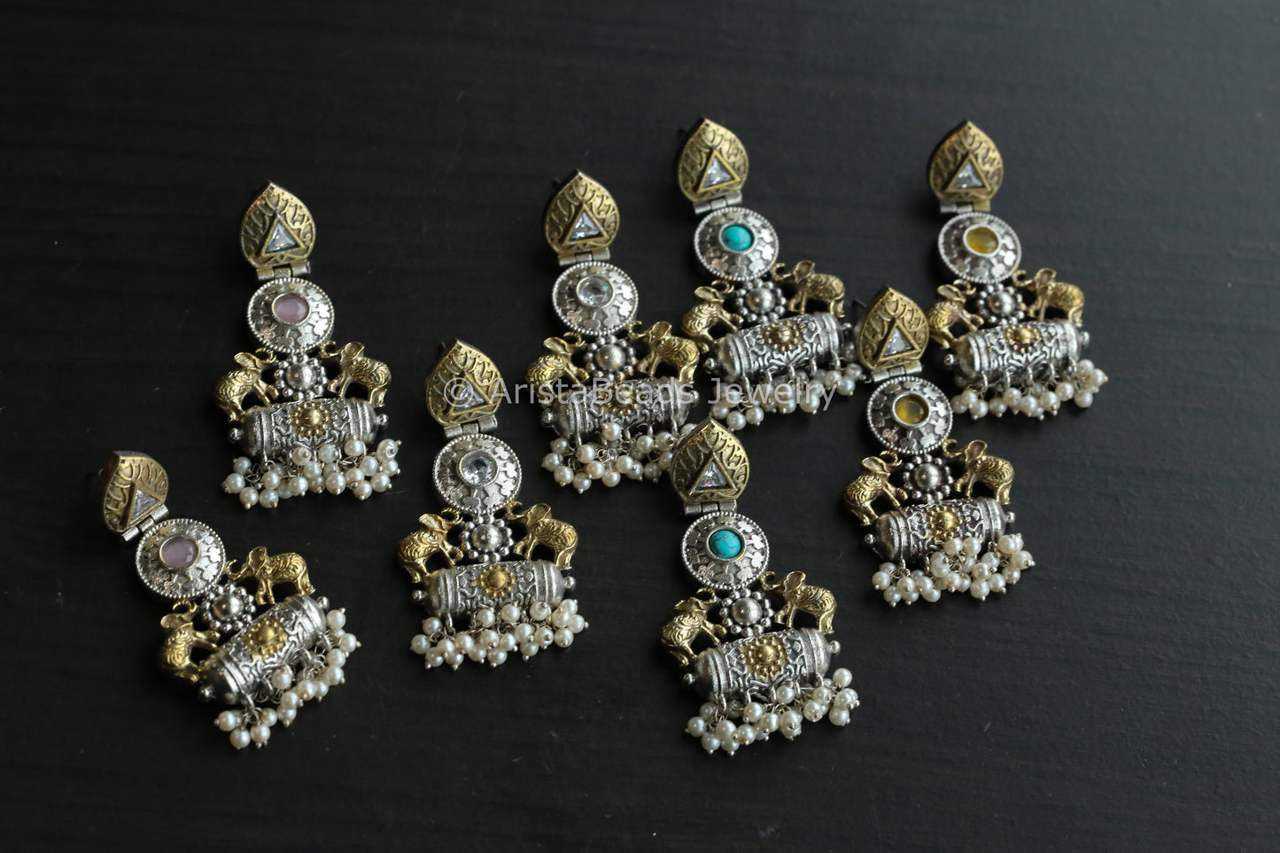 Dual Tone Tribal Stone Earrings