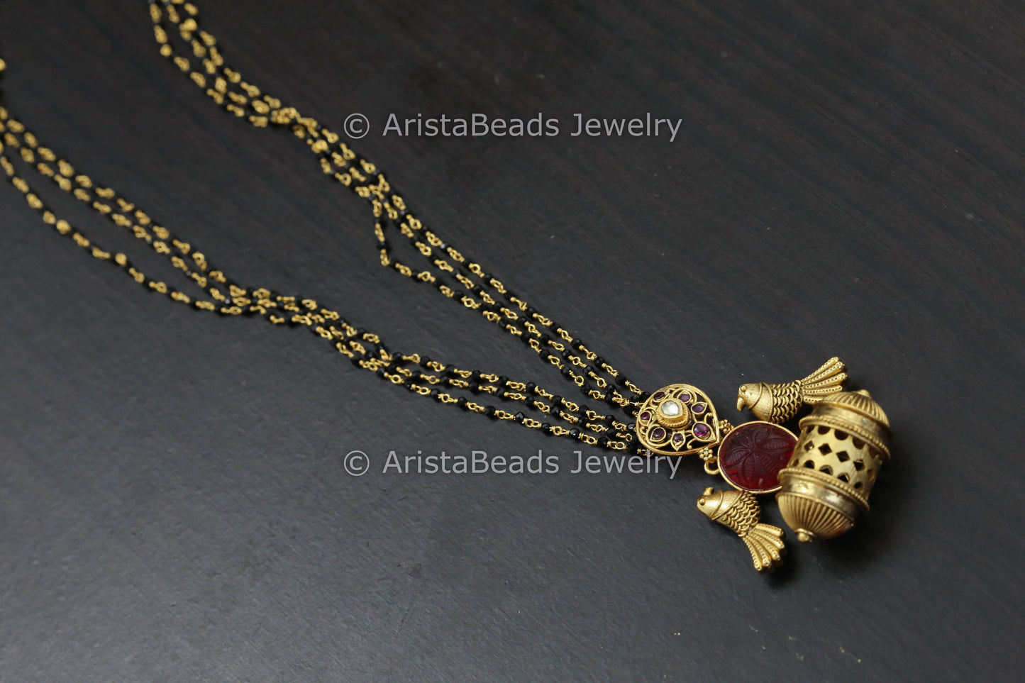 3 Strands Dainty Beaded Pendant Necklace
