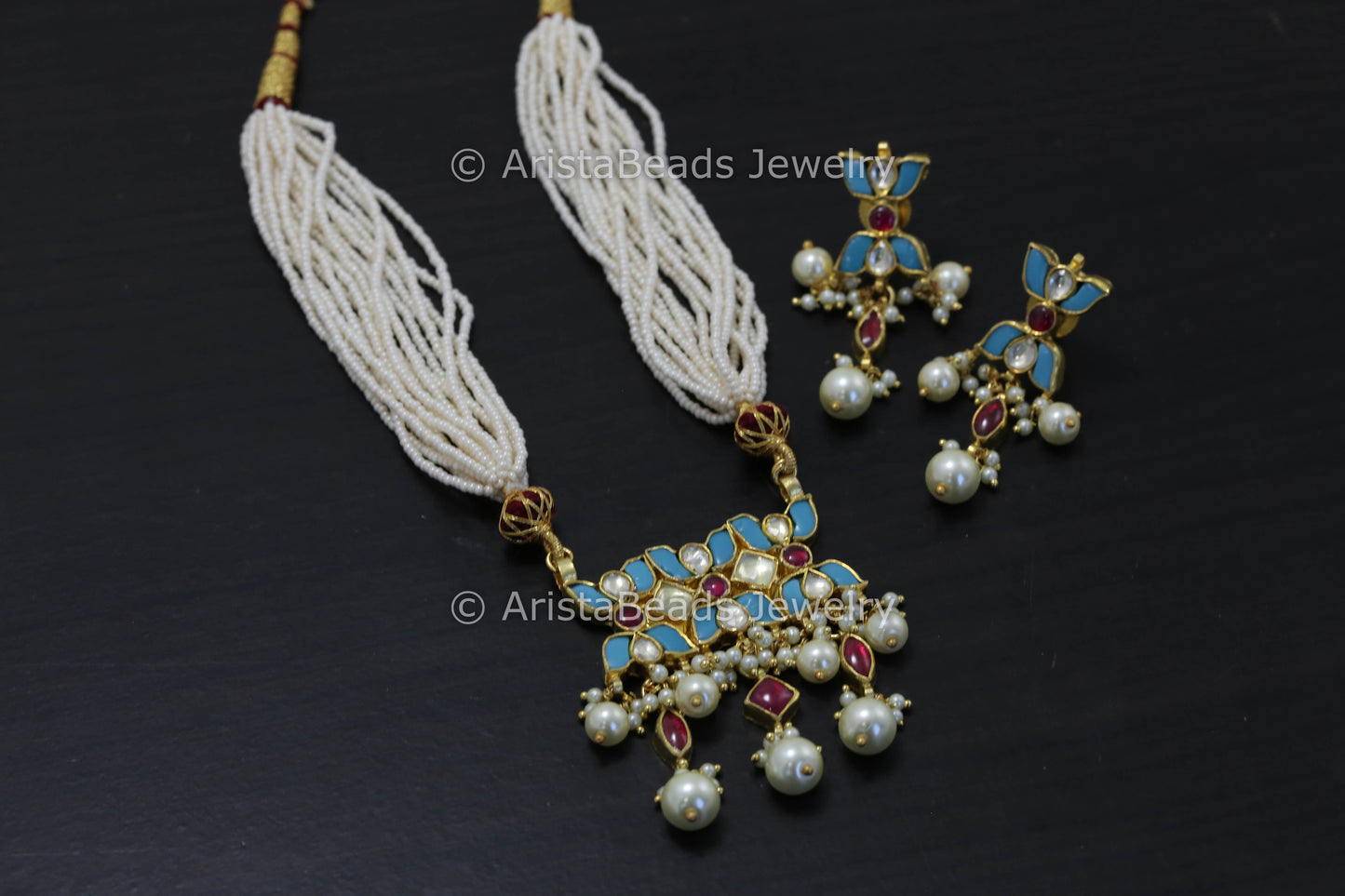 Dainty Pachi Kundan Necklace Set - Turquoise