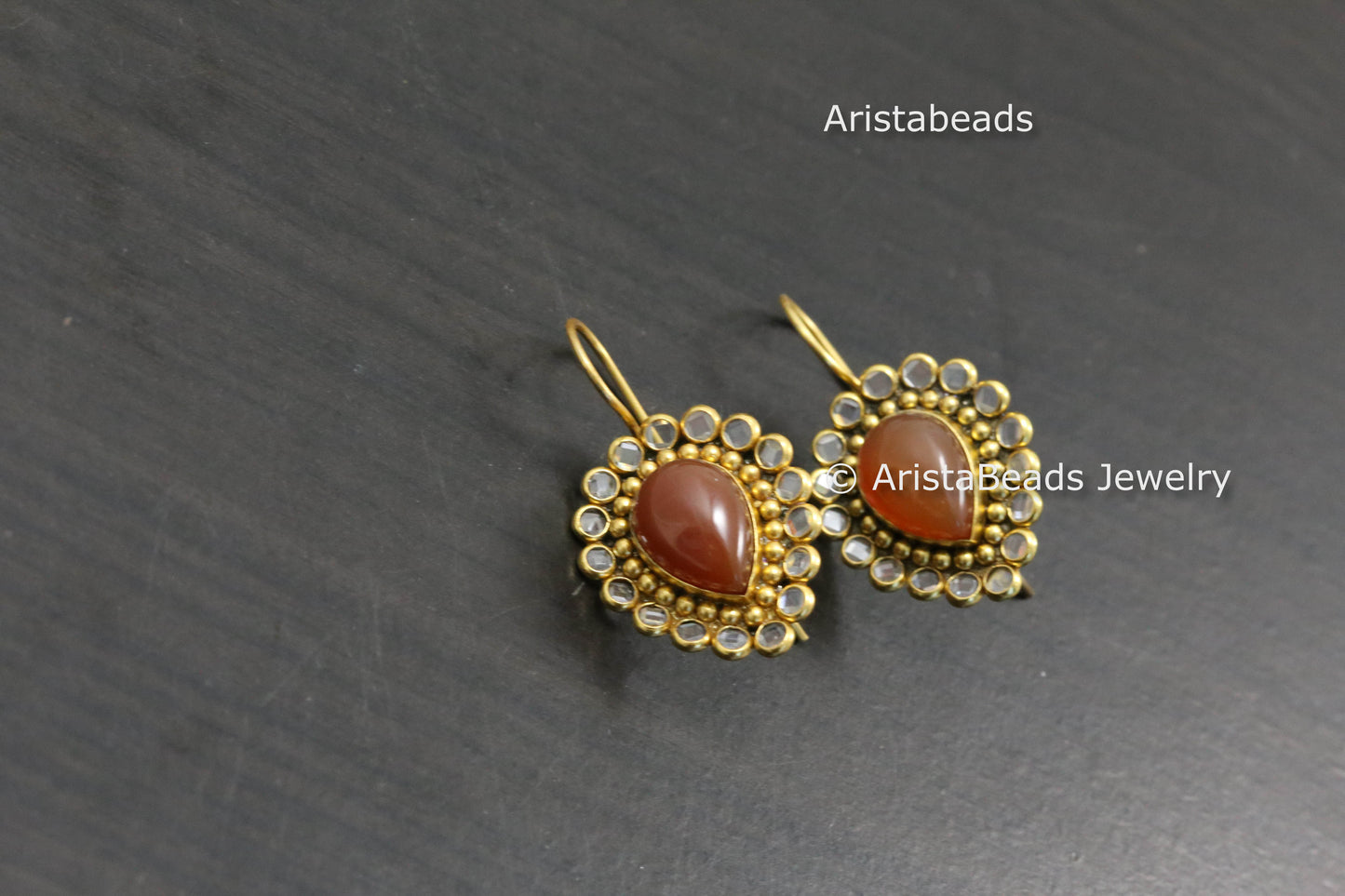 Carnelian & Polki 925 Silver Earrings
