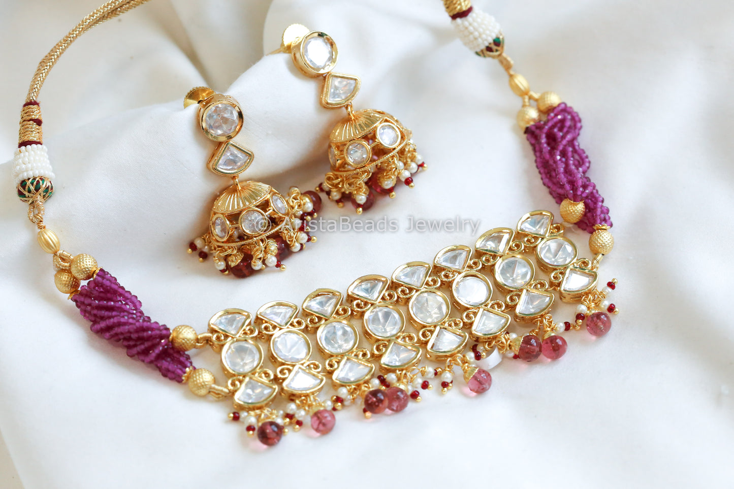 Uncut Kundan Choker Set - Wine