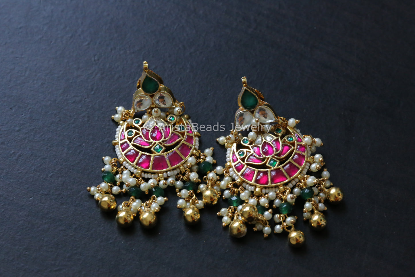 Ruby Pachi Kundan Lotus Earrings