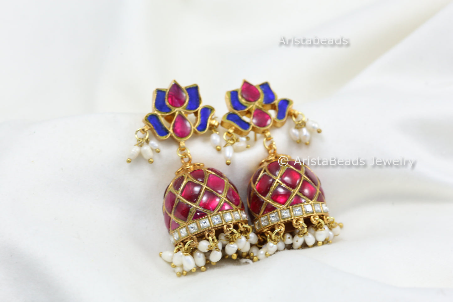 Blue Ruby Jadau Kundan Jhumka