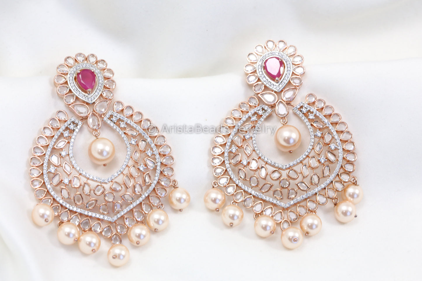 Extra Large Rose Gold Polki Chandbaali