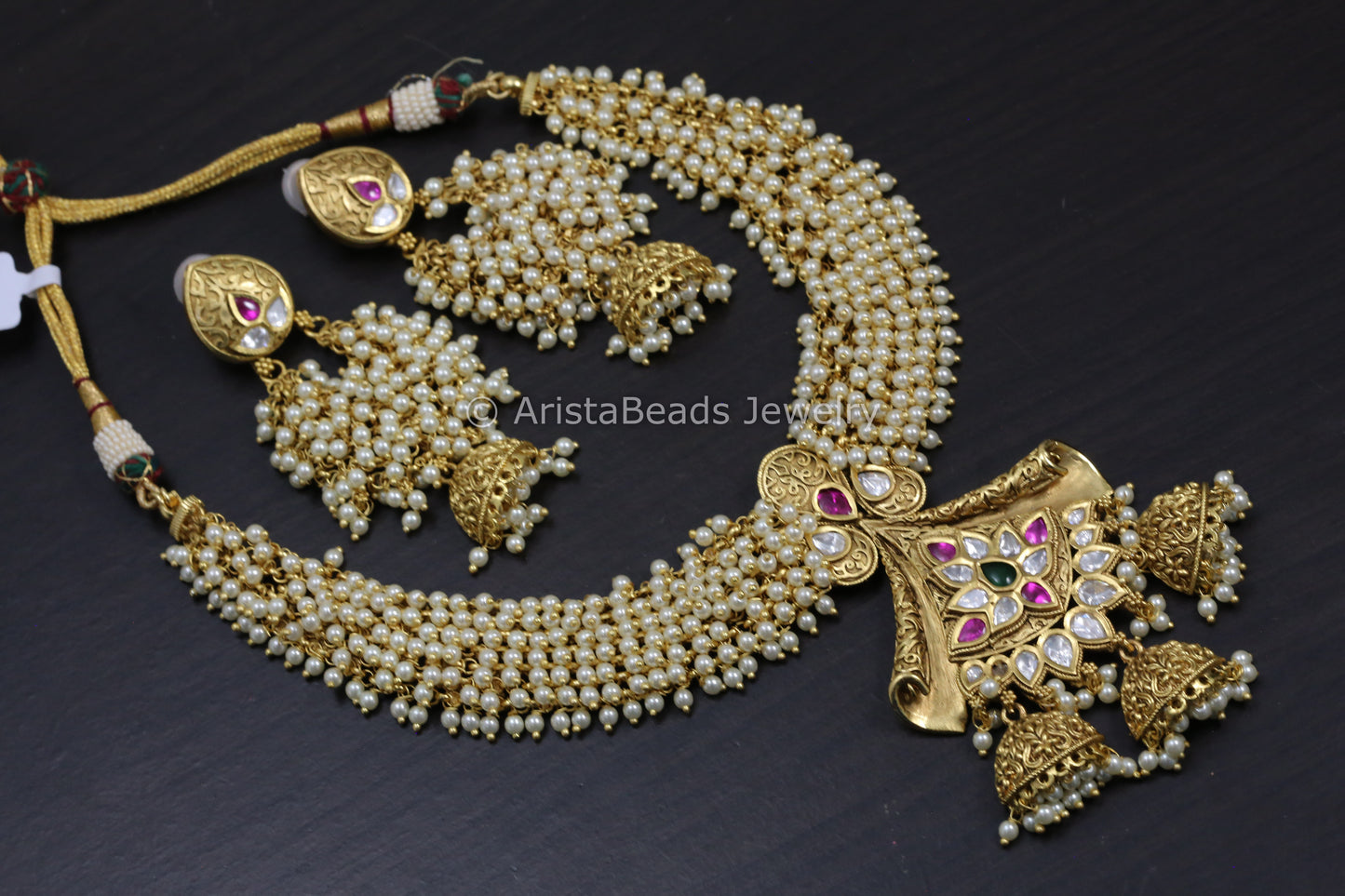 Kundan & Pearl Guttapusalu Necklace Set - Multi