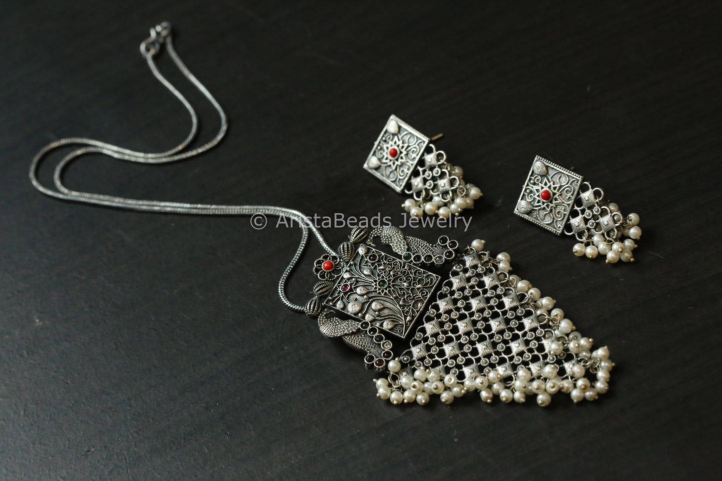 Silver Tone Necklace Set - Multicolor