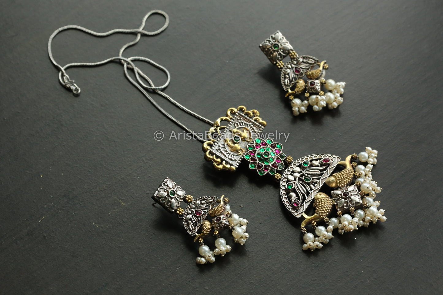 Dual Tone Fish Necklace - Multi