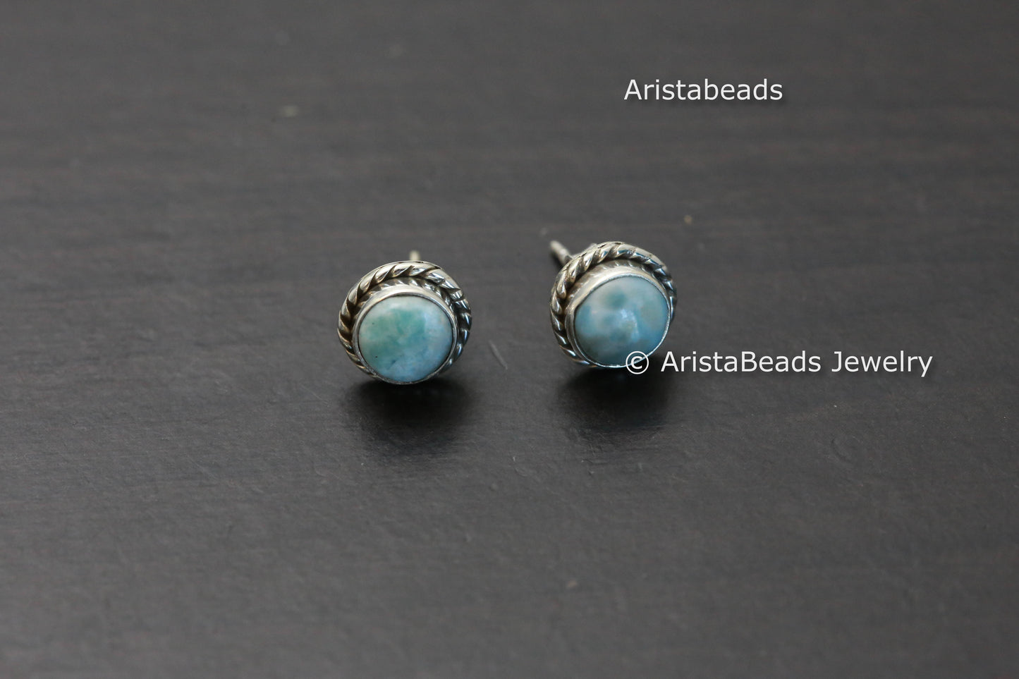 Dainty Sterling Silver Larimar Studs