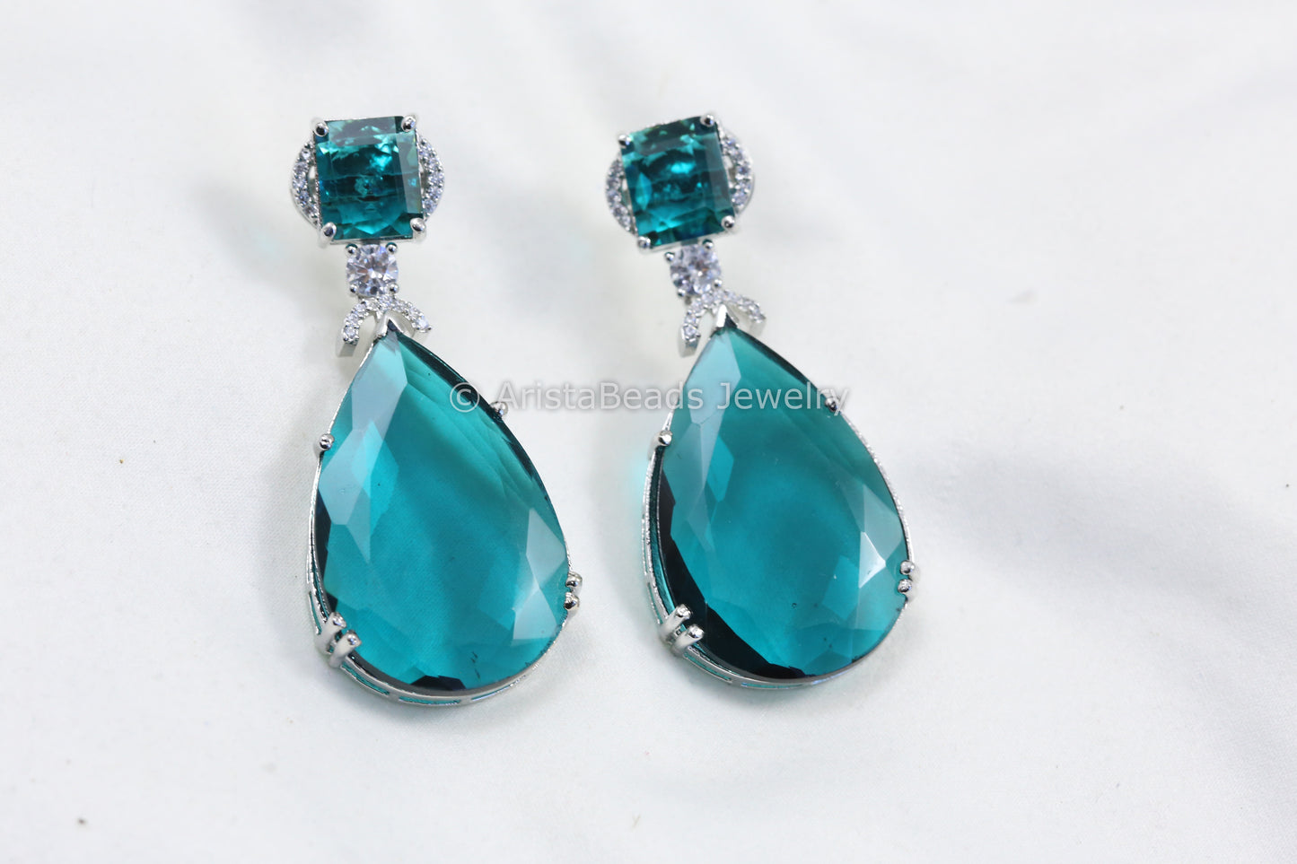 Teal Hydro & CZ Earrings