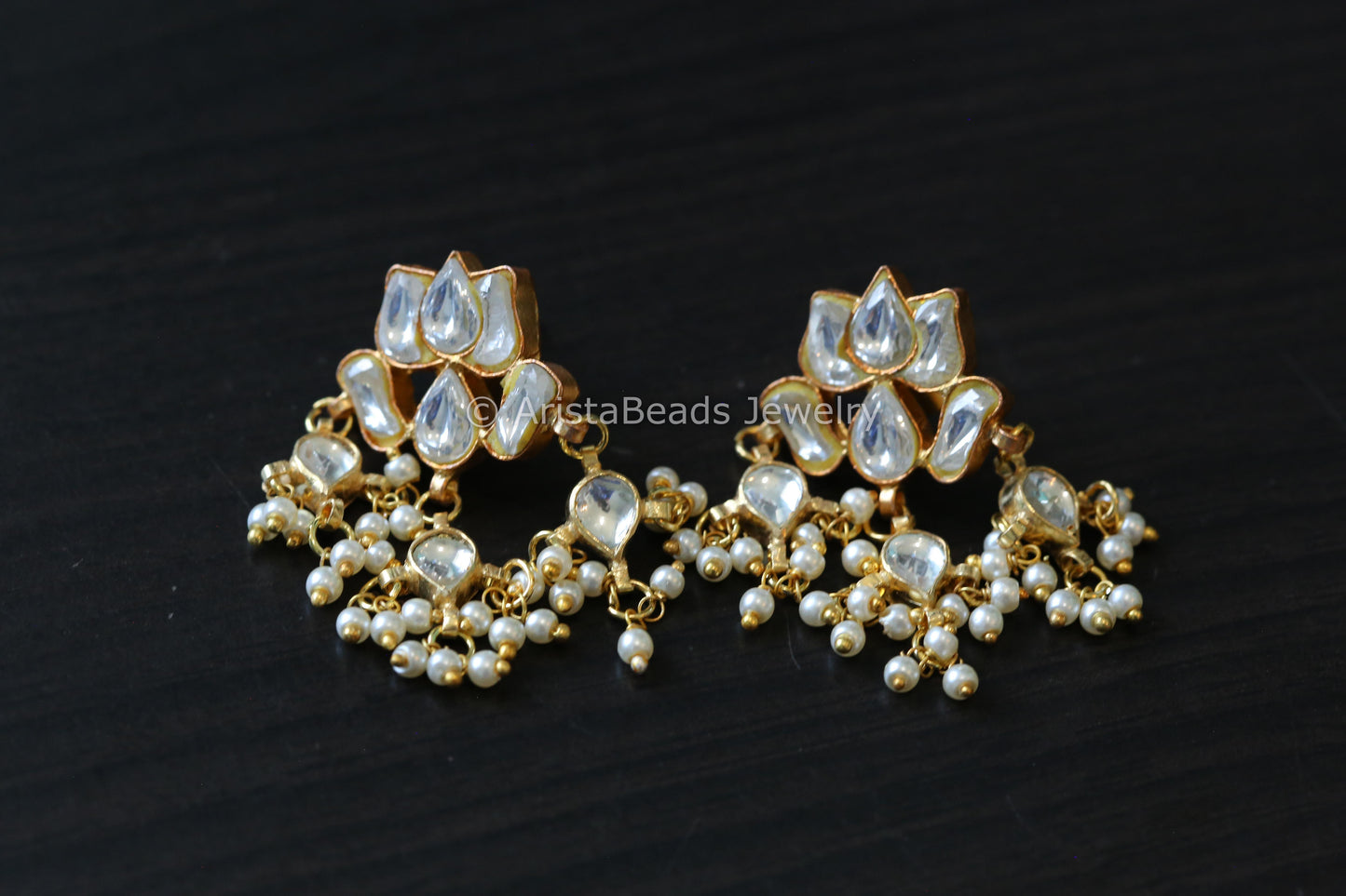Clear Kundan Lotus Earrings