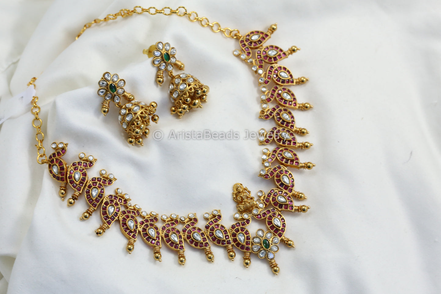 Kemp & Kundan Polki Necklace Set - Ruby