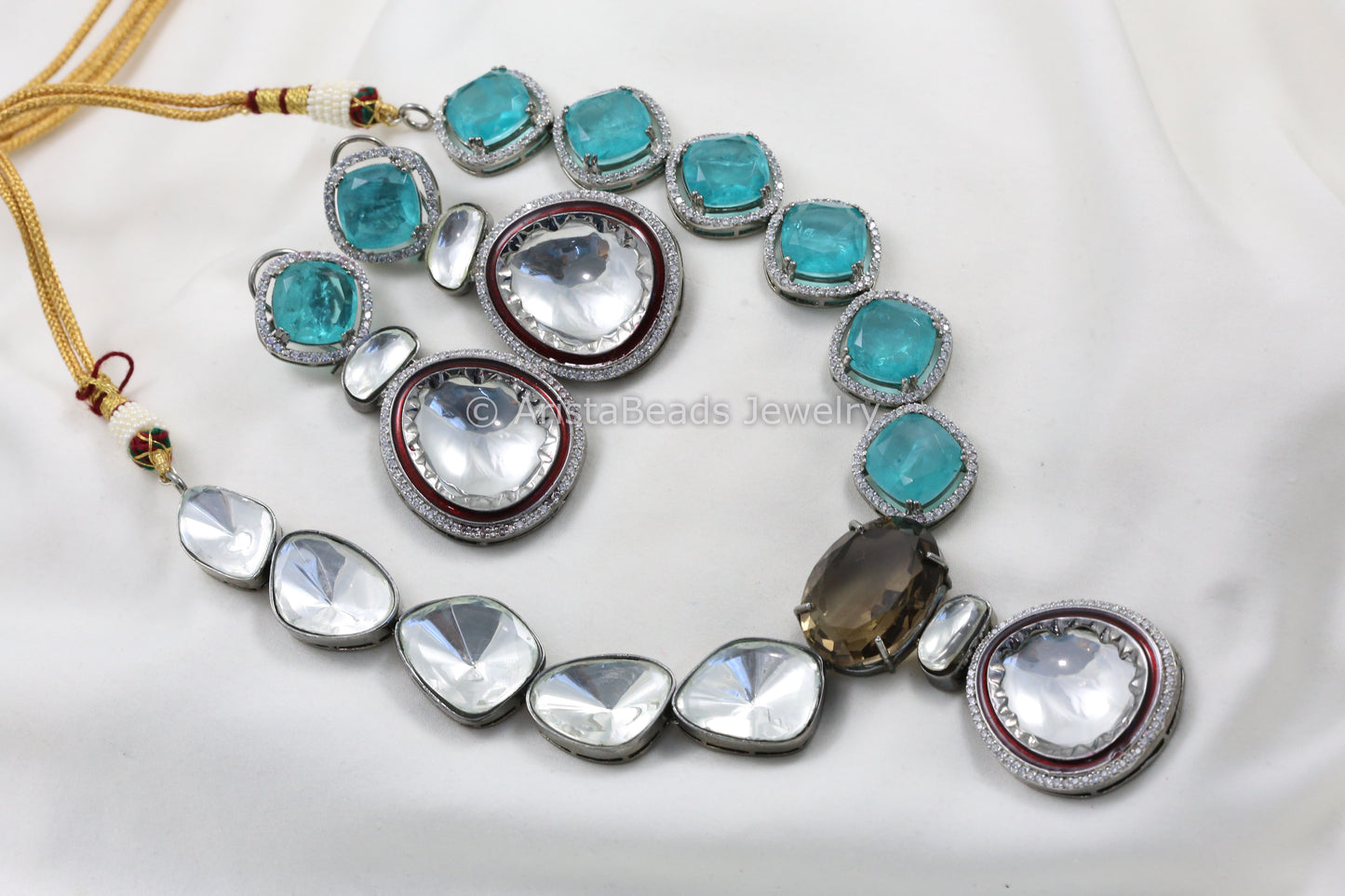Aqua Blue Doublet Half & Half Necklace Set