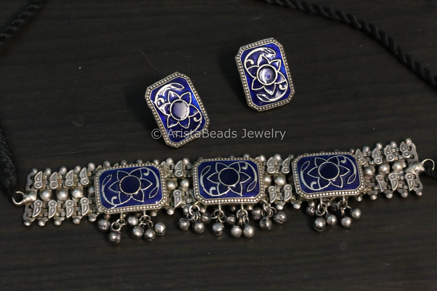 Blue Enamel Choker Necklace Set