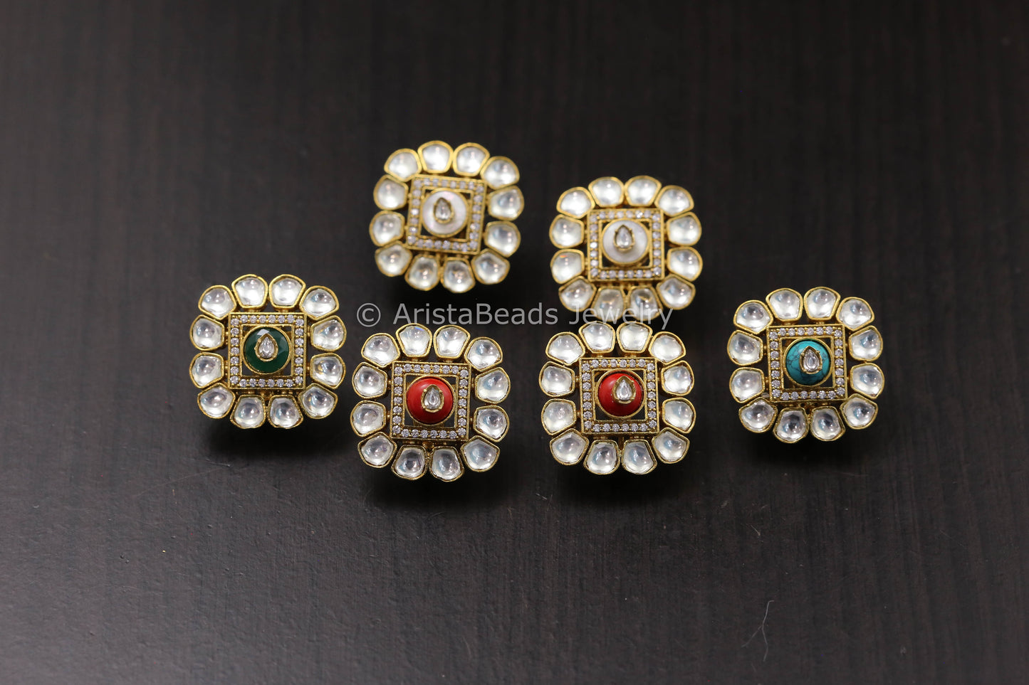 Uncut Moissanite Polki & Semiprecious Stones Studs