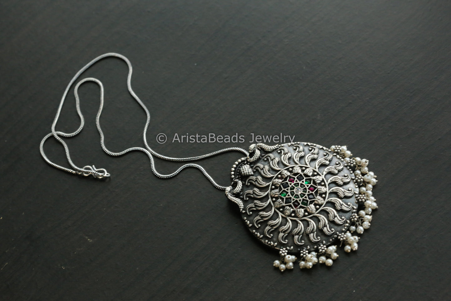 Ruby Green Oxidized Pendant Chain