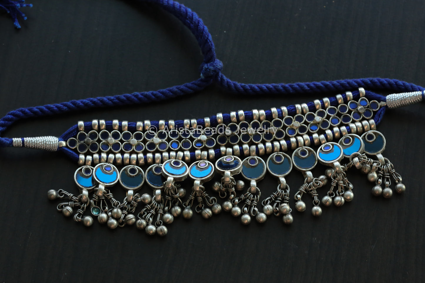 Darpan Oxidized Real Glass Necklace- Blue