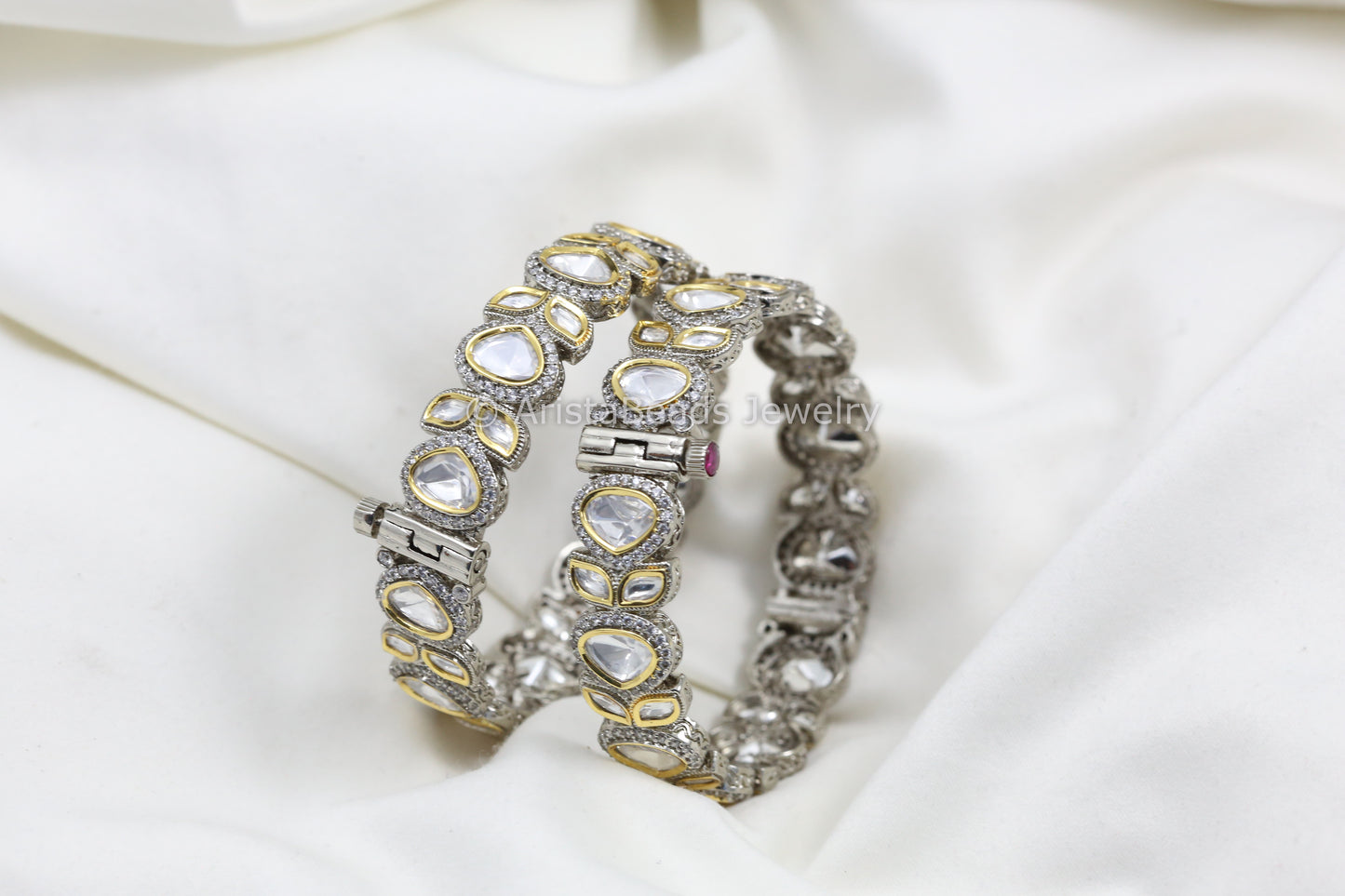 Moissanite Look Kundan Polki & CZ Bangle Set