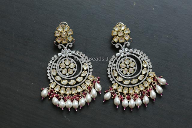 Uncut Kundan Polki Chandbaali - Red