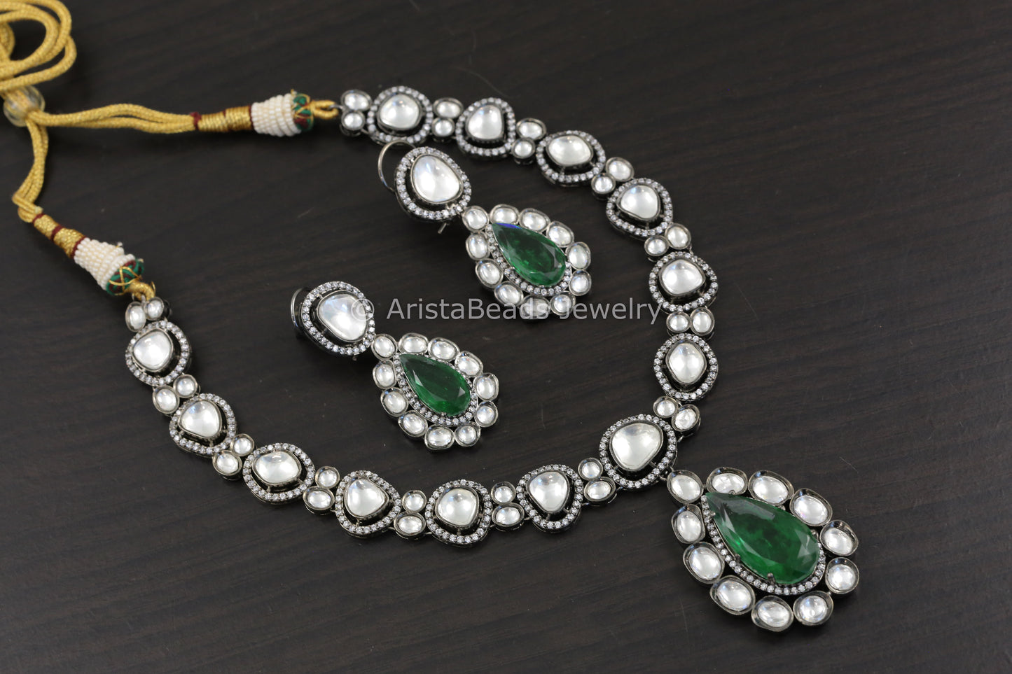 Emerald Doublet & Uncut Polki Necklace - Victorian