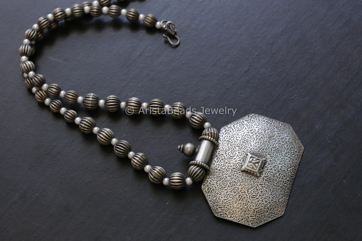 Handmade Silver Look Beaded Necklace - Style 3