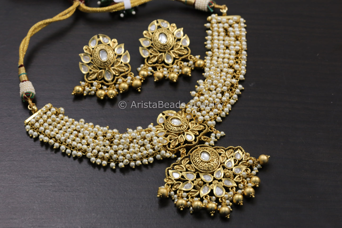 Kundan & Pearl Guttapusalu Necklace Set - Clear