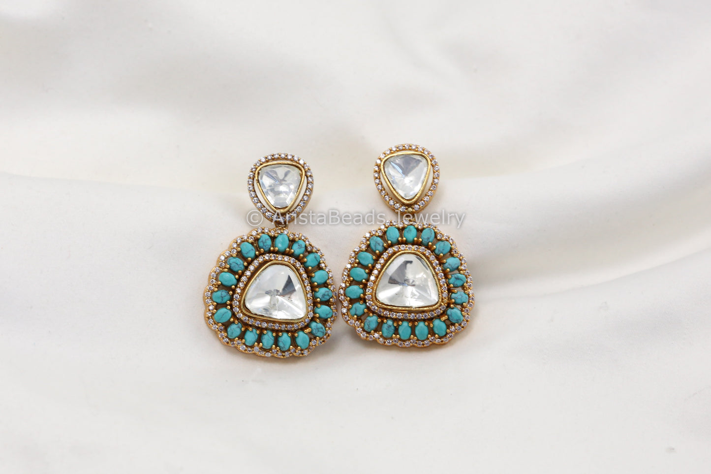 Turquoise Uncut Kundan& Micro CZ Earrings
