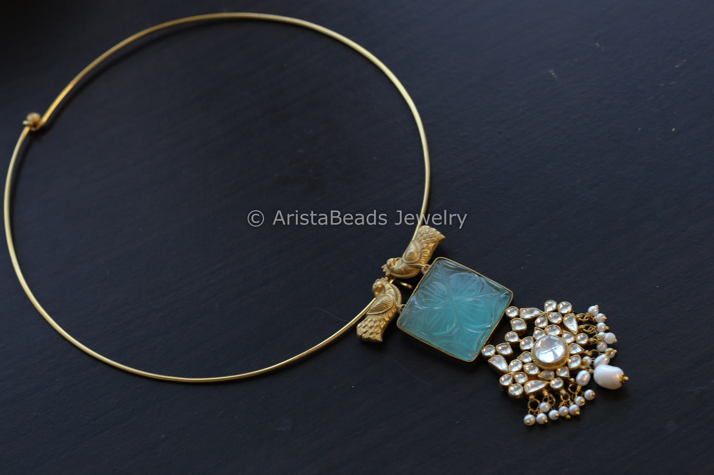 Semi Precious Stone Kundan Hasli Necklace