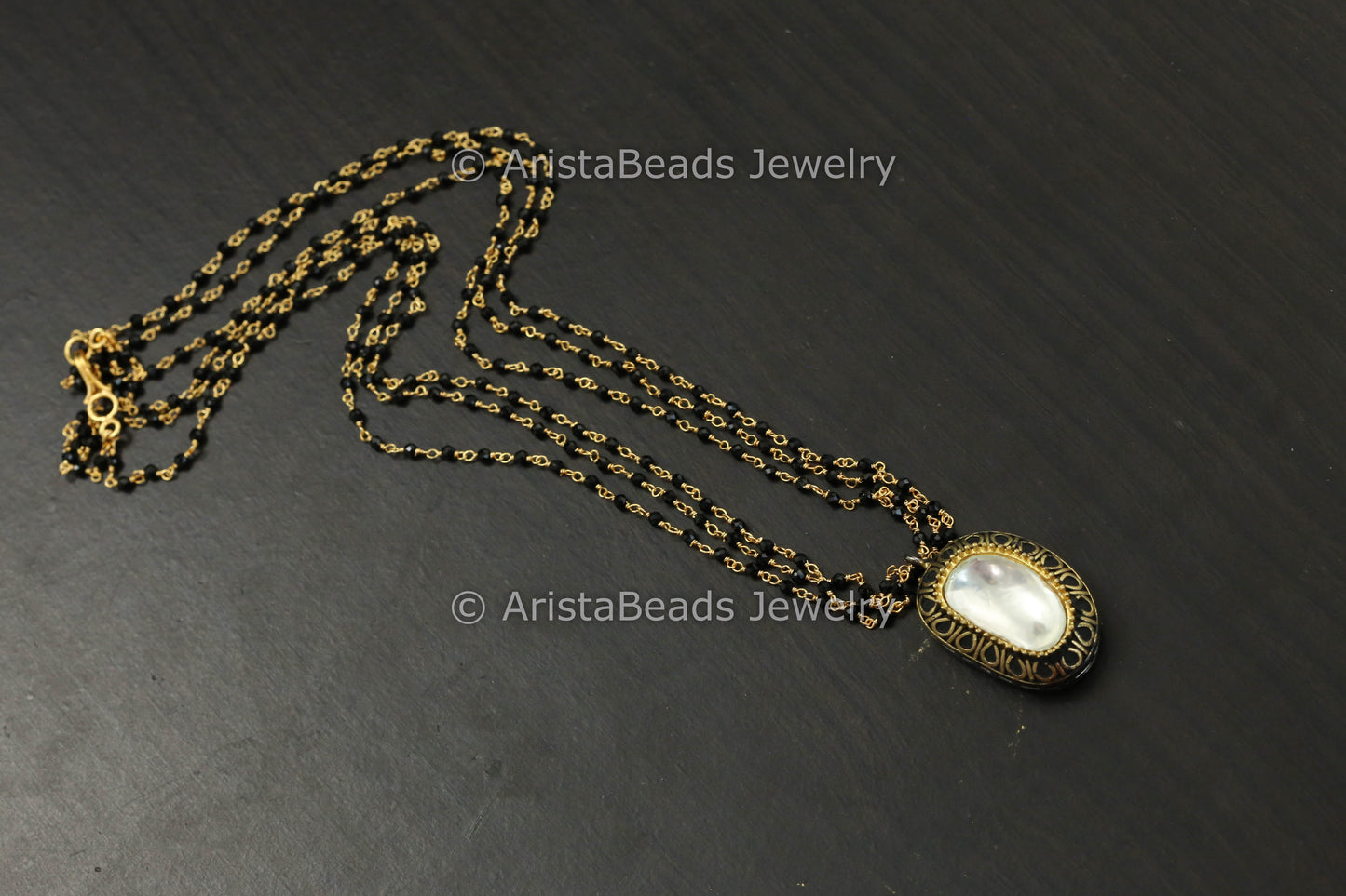3 Strands Dainty Kundan Polki Pendant Necklace