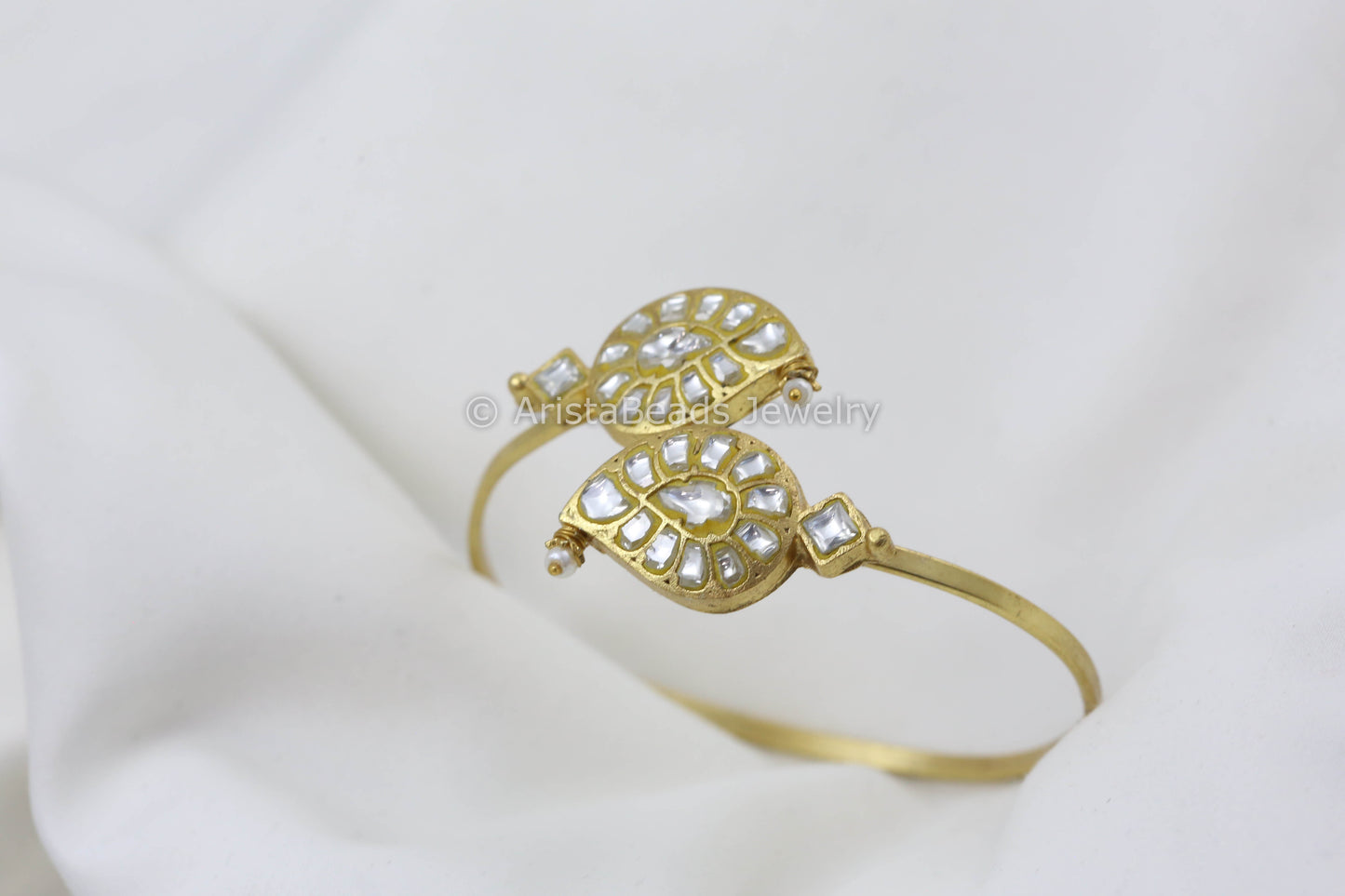 Adjustable Jadau Kundan Paisley Bracelet - Clear