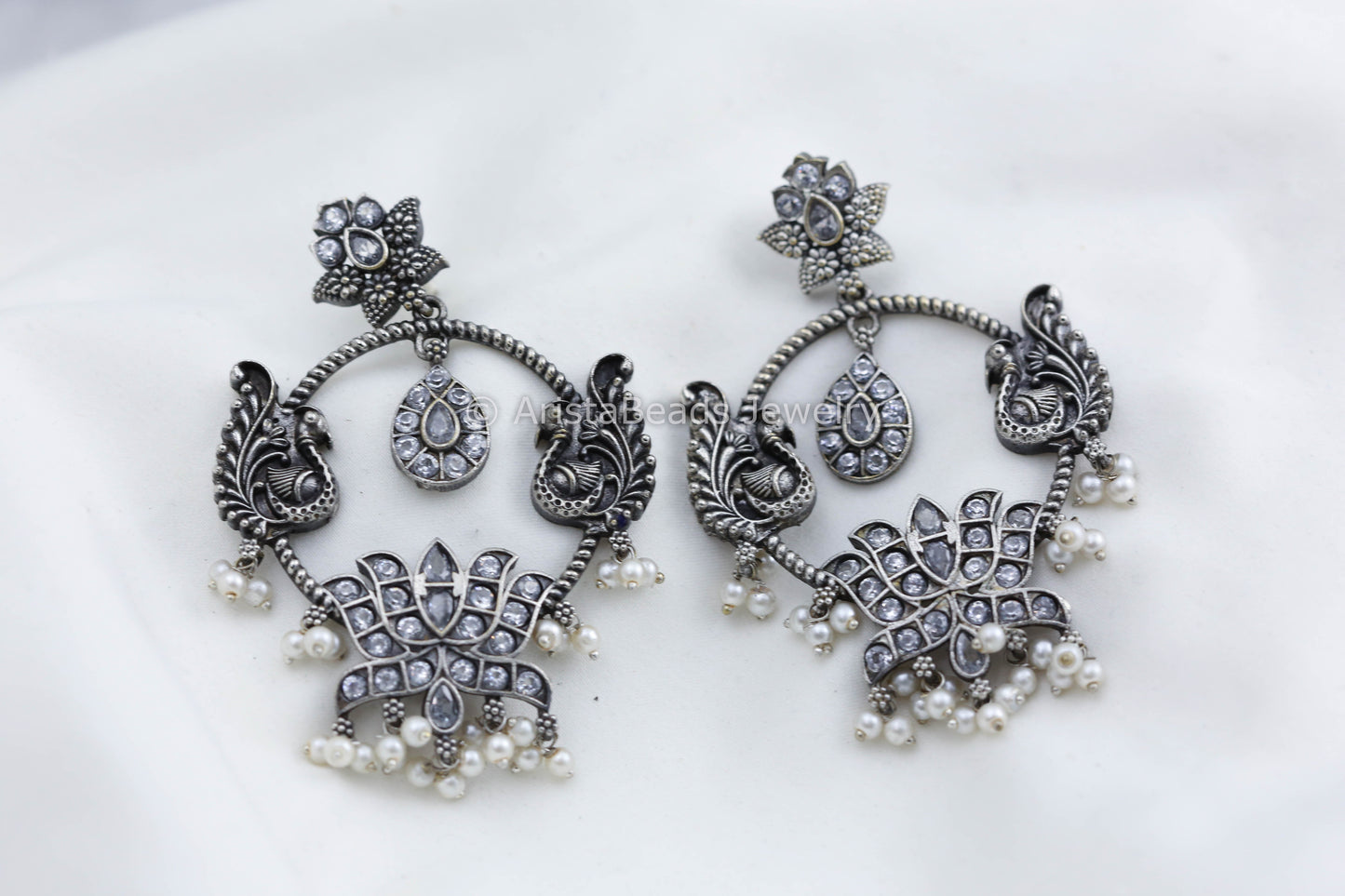 Silver Look Alike Chandbaali - Clear