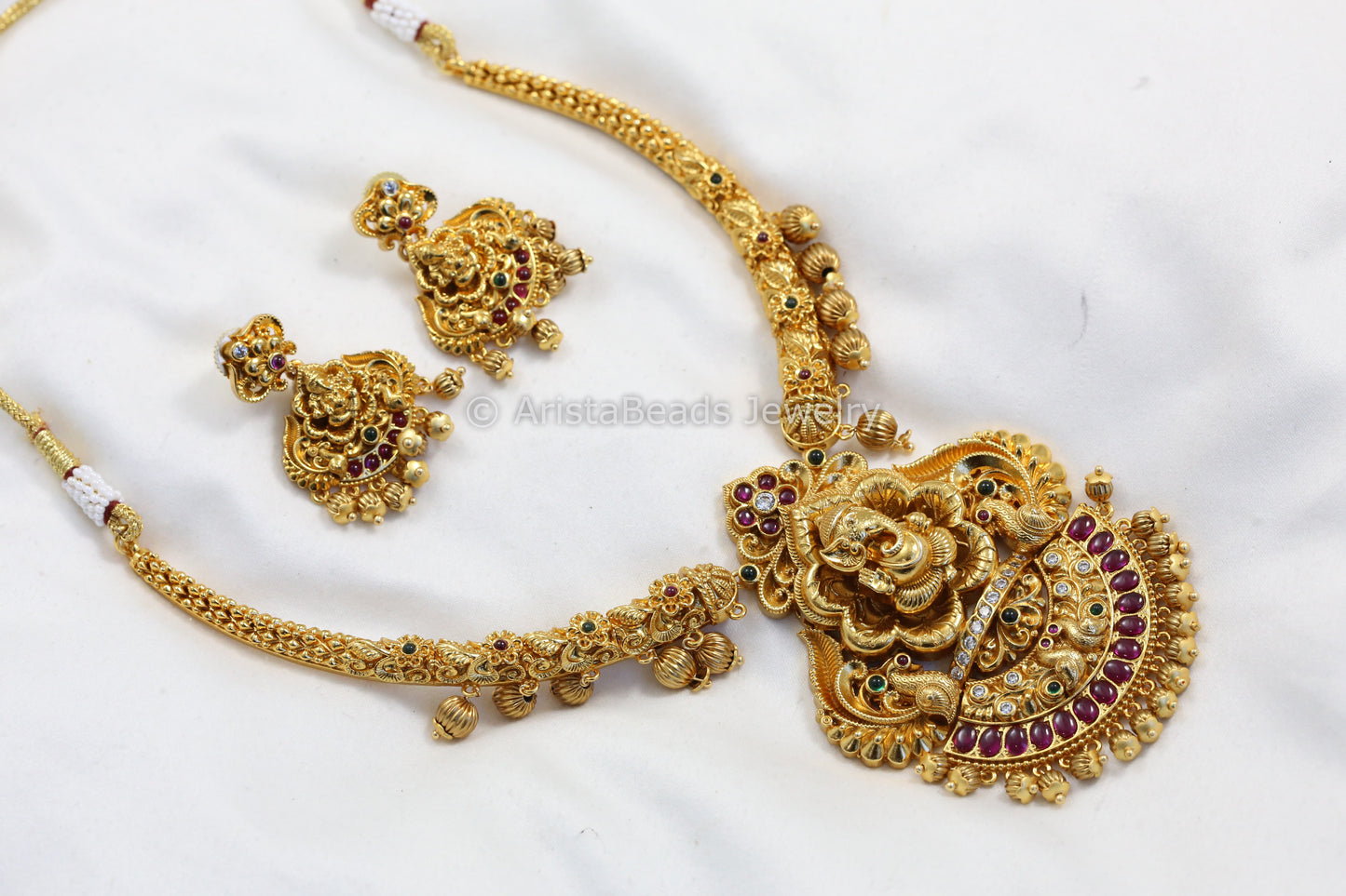 Gram Gold Nakshi Ganesha Hasli Necklace Set