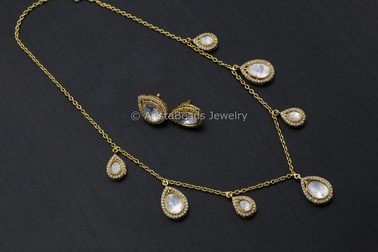 Dainty Kundan Moissanite Polki Necklace Set